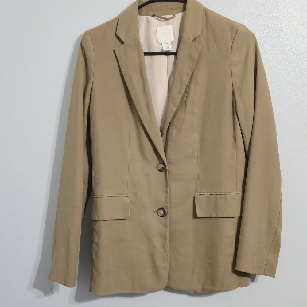 S#33 H&M‎ Women Tan Linen Blend Blazer Jacket Size 3XS